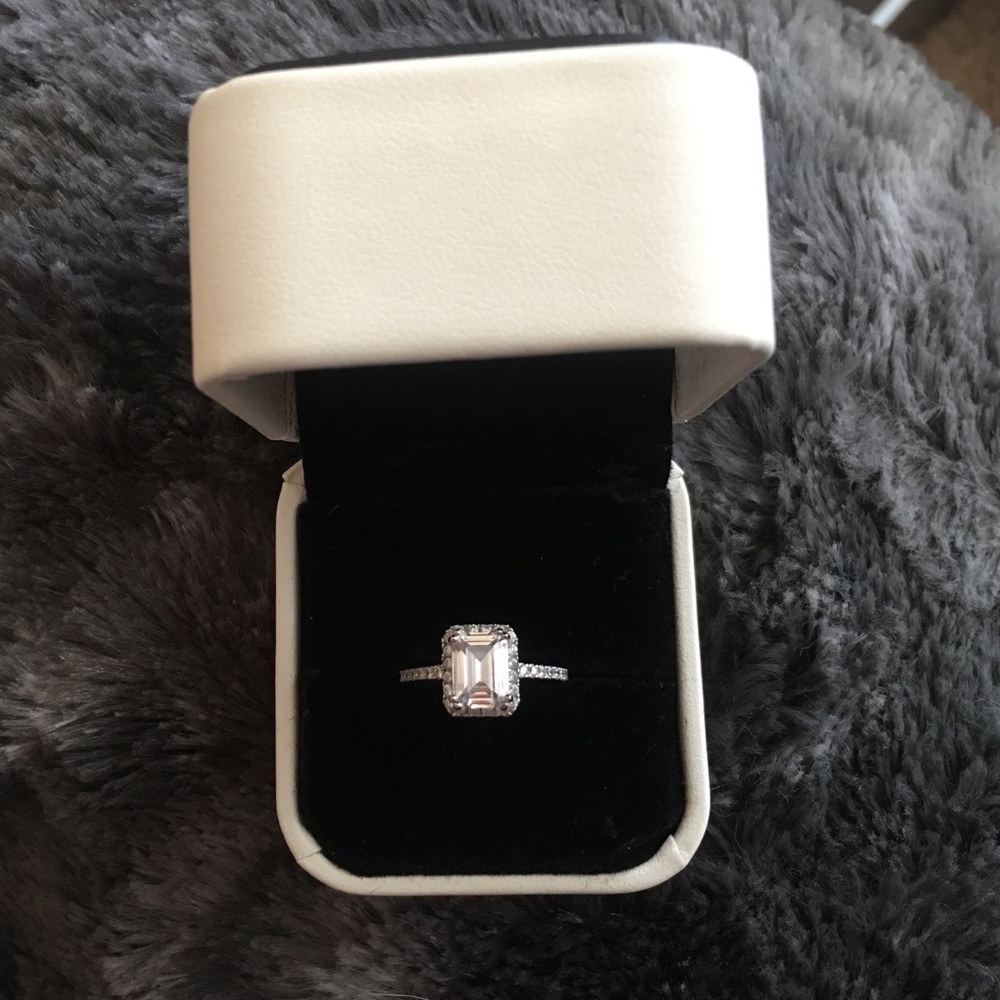 Cz engagement ring,2 carat emerald cut halo silver